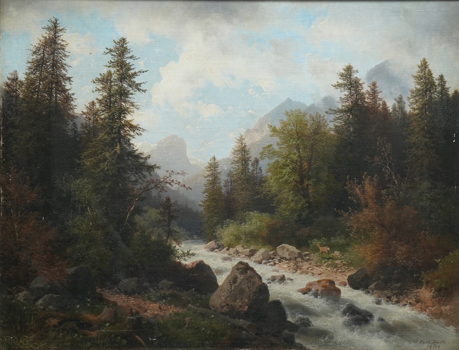 Carl Hasch | Mountain landscape with torrent (1892) | MutualArt
