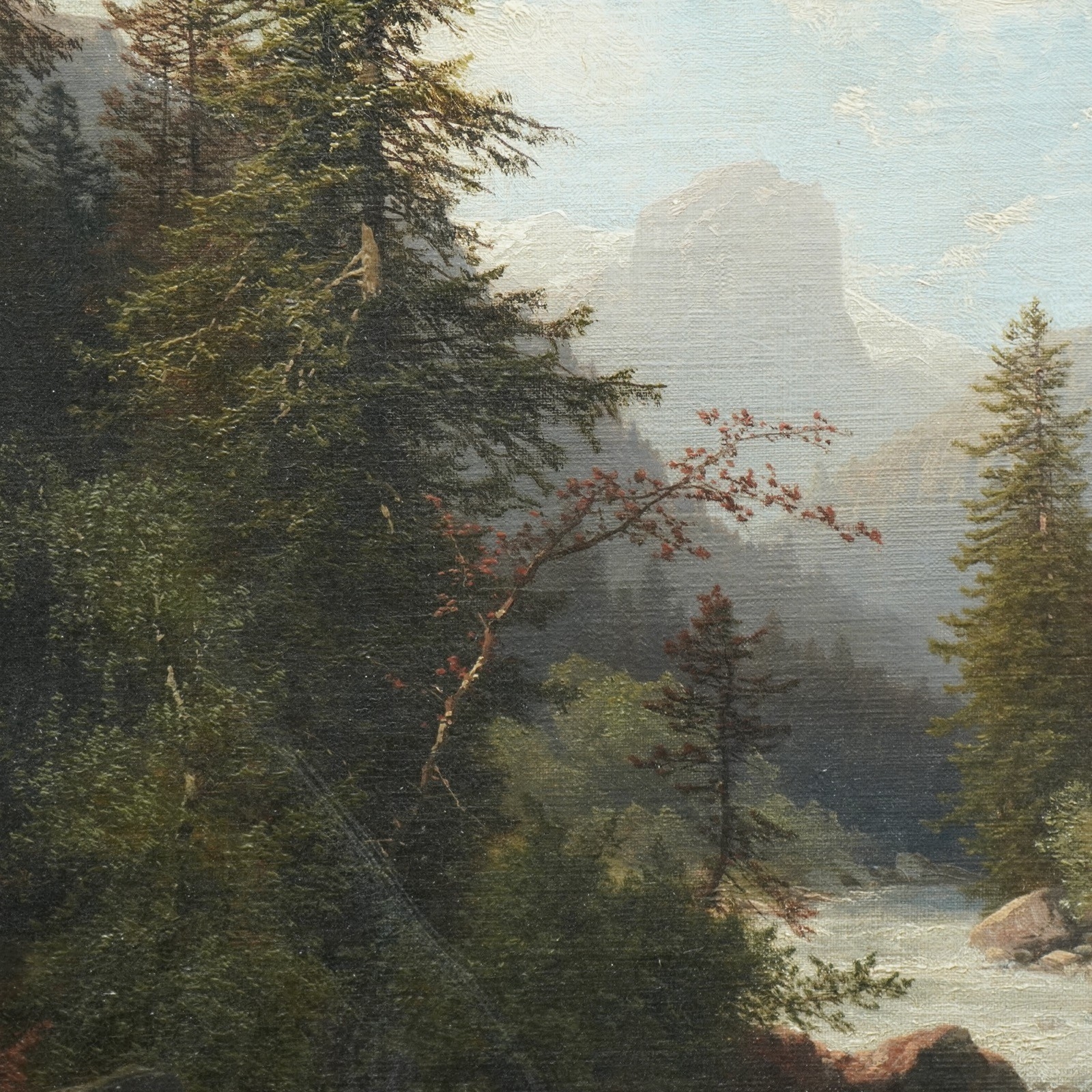 Carl Hasch | Mountain landscape with torrent (1892) | MutualArt