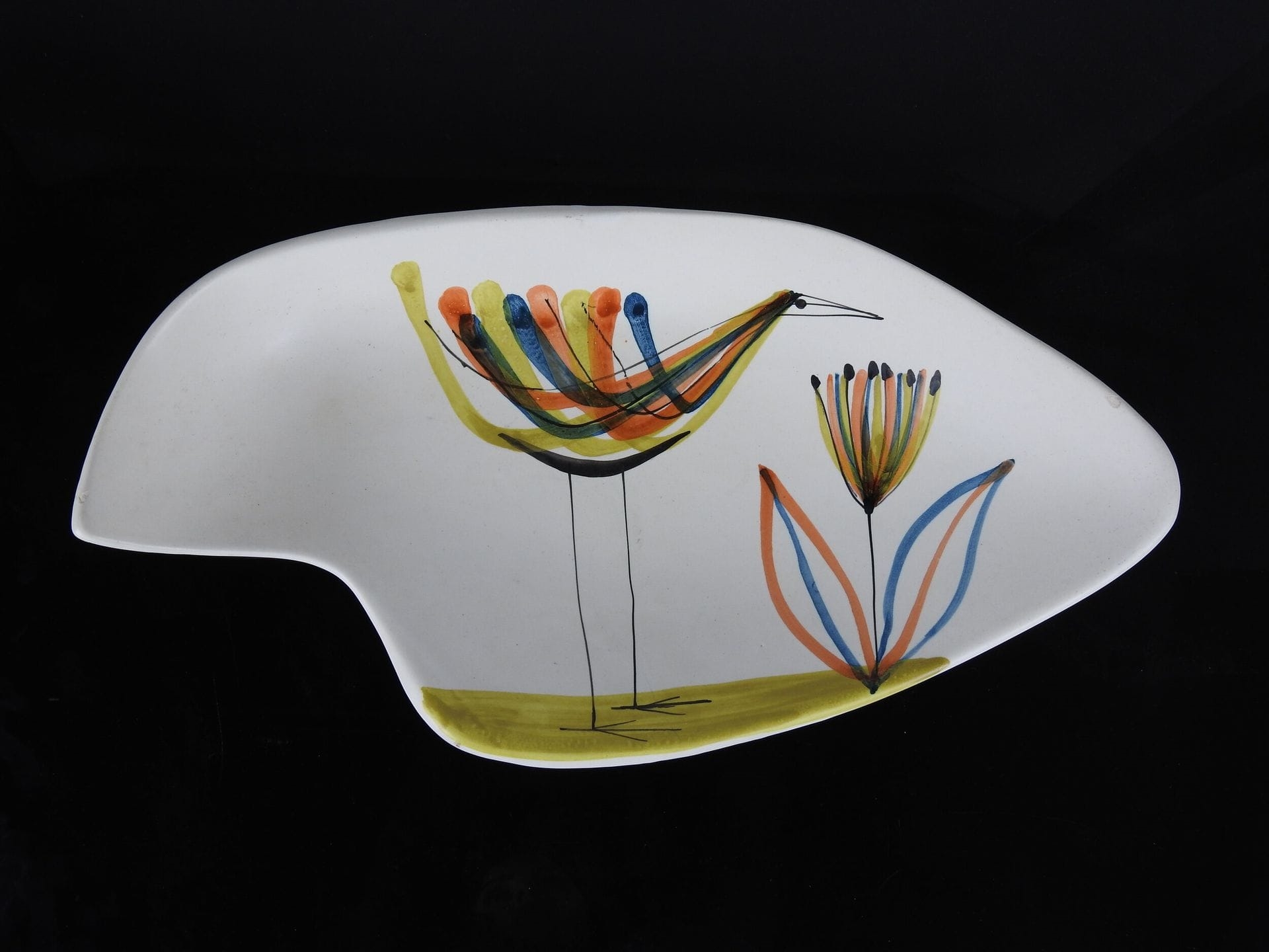 Roger Capron | Bowl with polychrome stylized bird and flower design ...