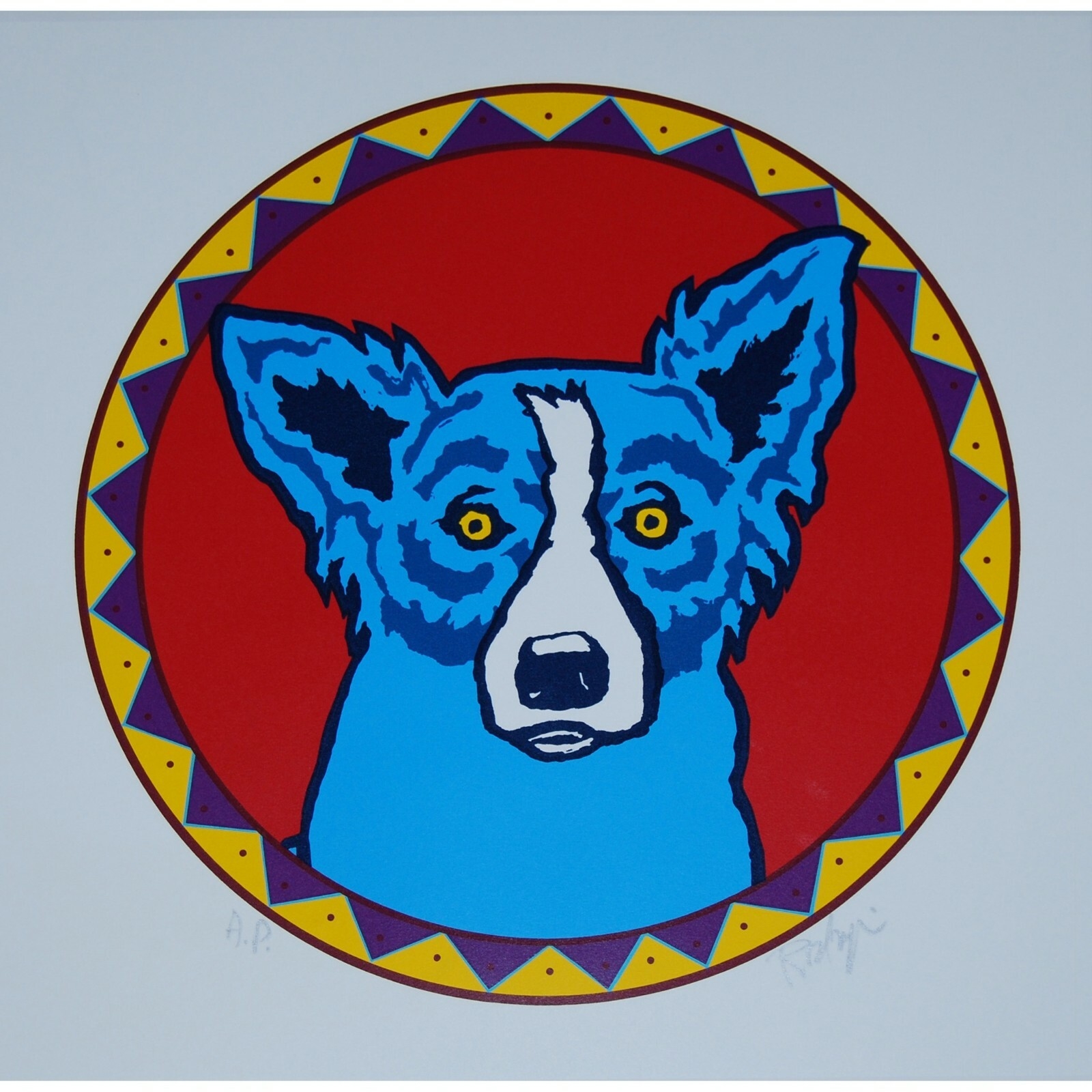 George Rodrigue | Blue Dog Big Chief Blues White Red Drum Print Signed ...