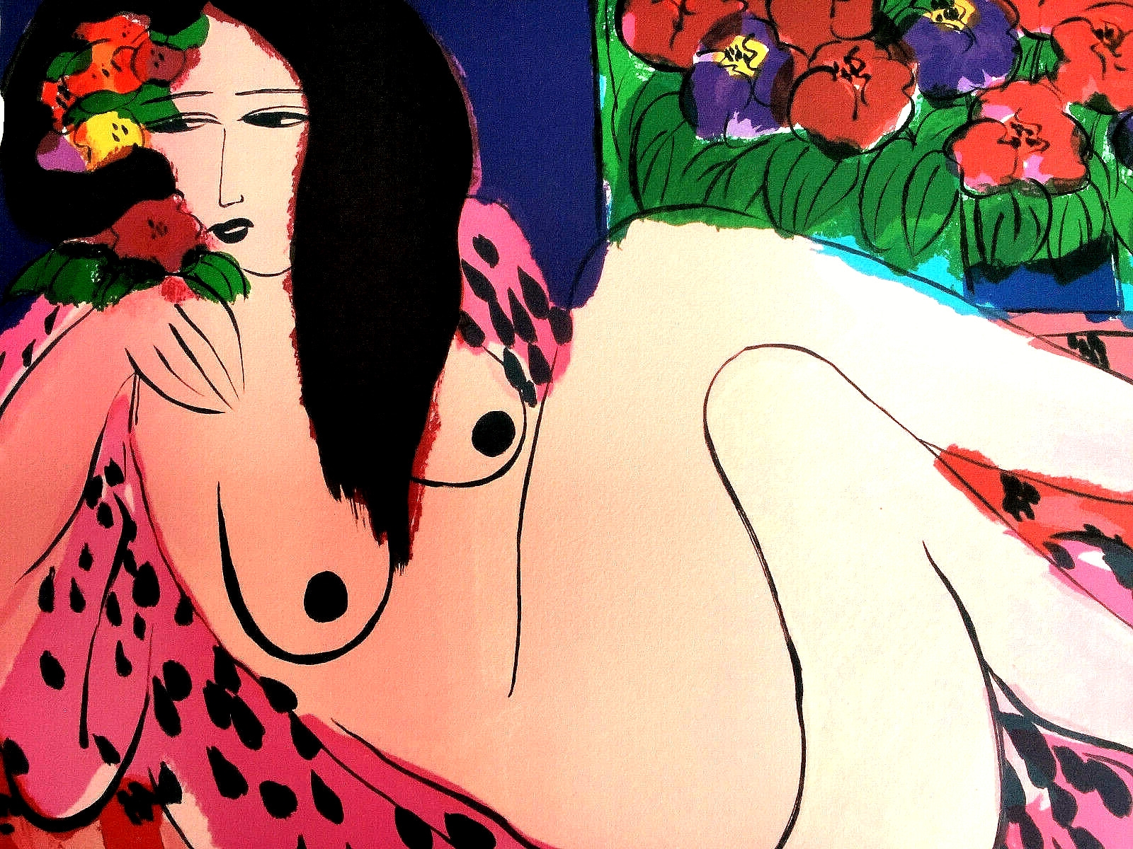 Walasse Ting | Pink Lying with Flowers Hand-Signed Original Litho, HC ...