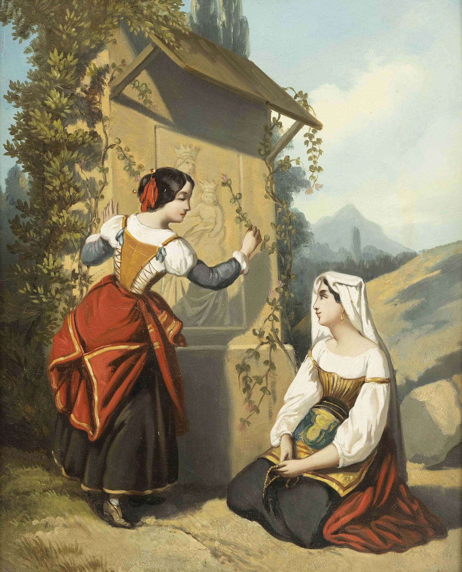 Italian School, 19th Century | Animated landscape of two Italian women ...