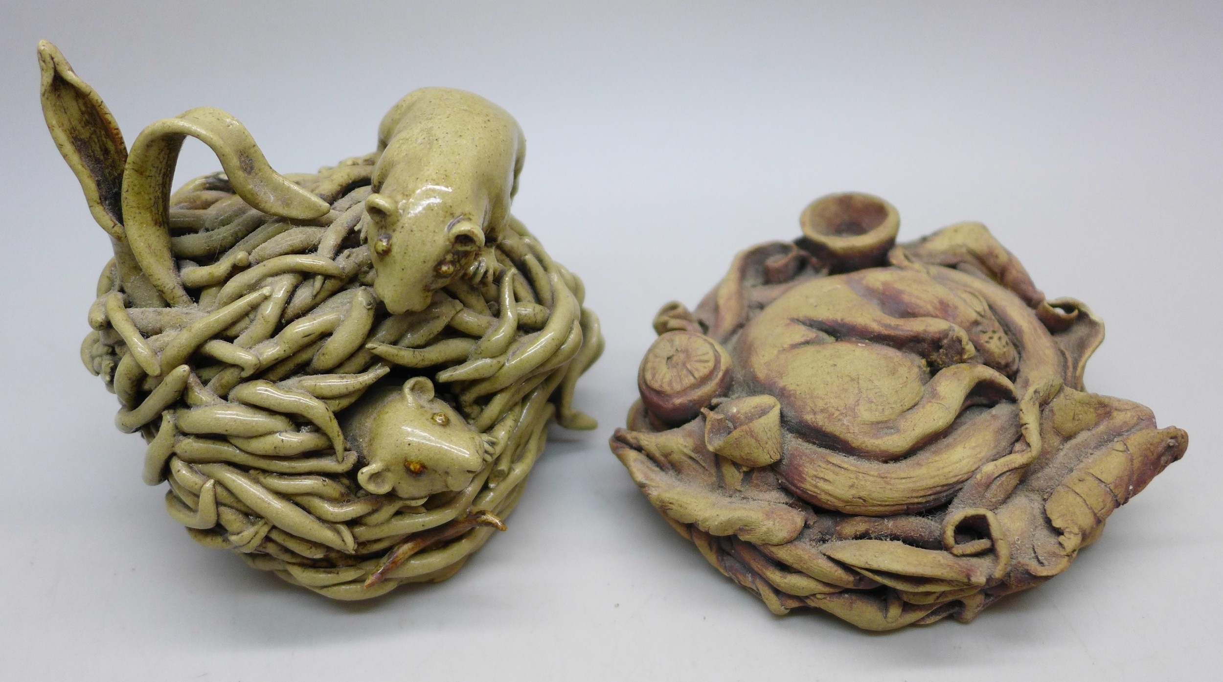 Jill Moger | Two Jill Moger studio art pottery mice figures | MutualArt