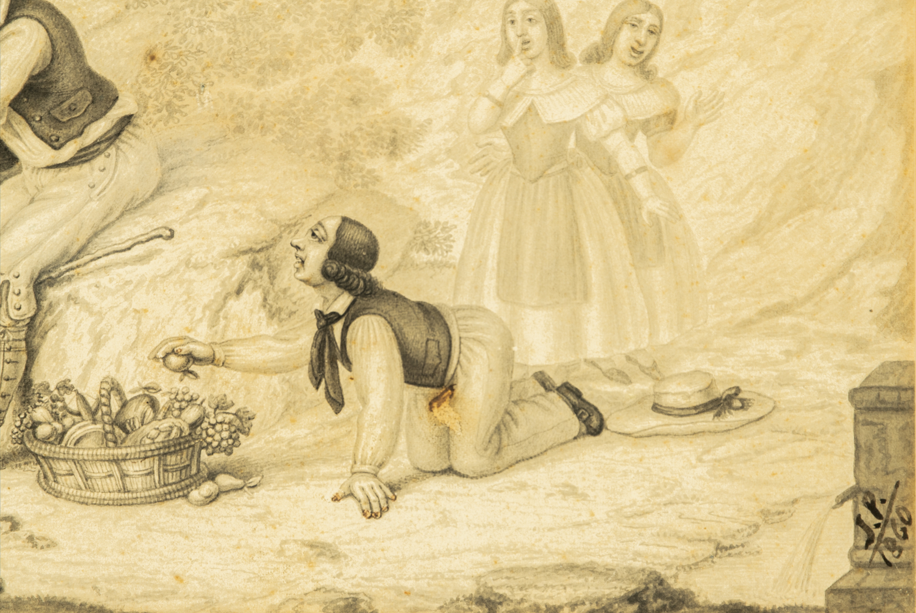 J.P. Munro | Rare Charcoal with Grotesque Scene (1860) | MutualArt