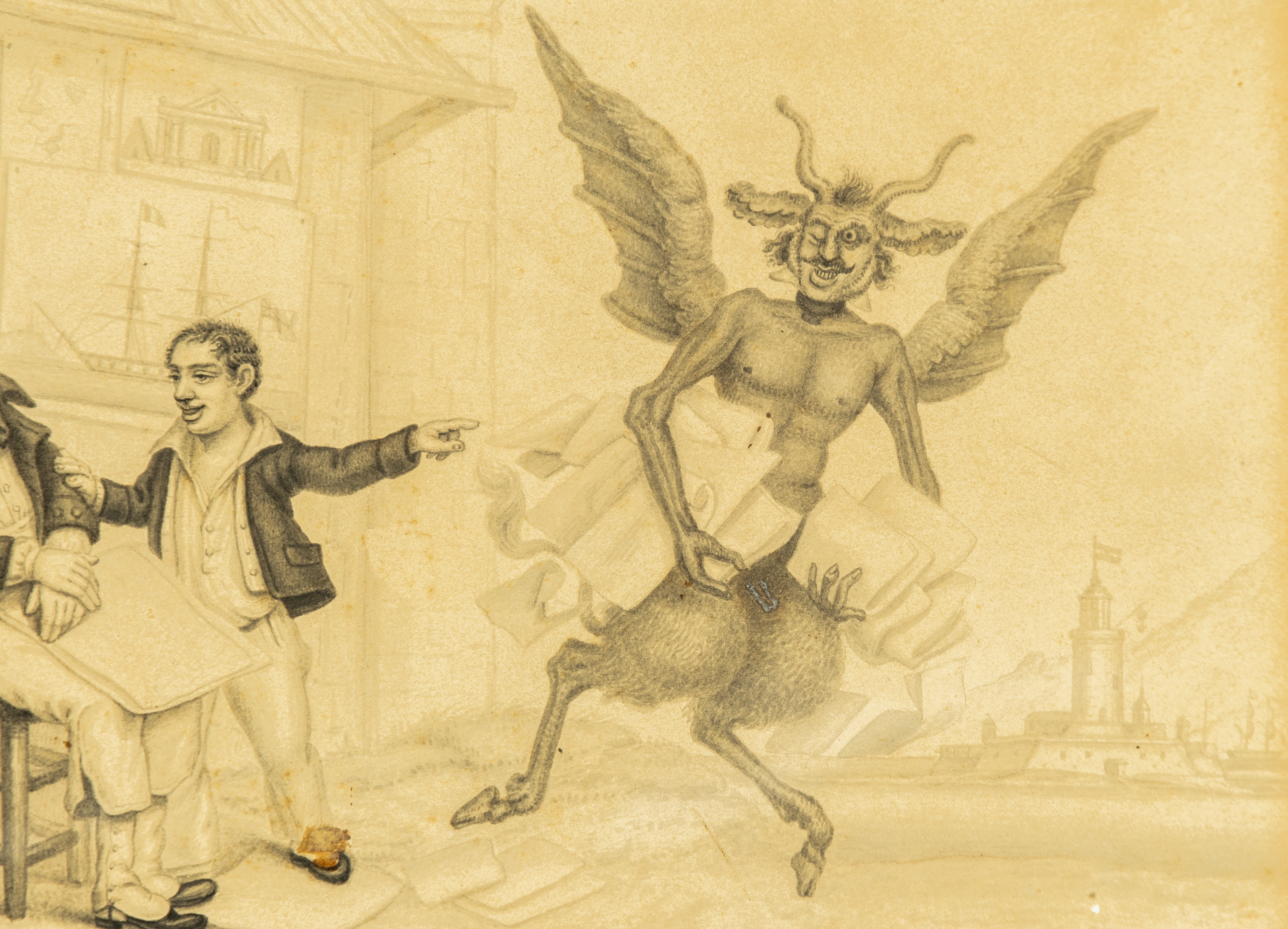 J.P. Munro | Rare Charcoal with Grotesque Scene (1860) | MutualArt
