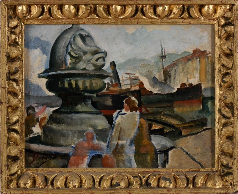 Simão César Dórdio Gomes | Figures by the pier with boats | MutualArt