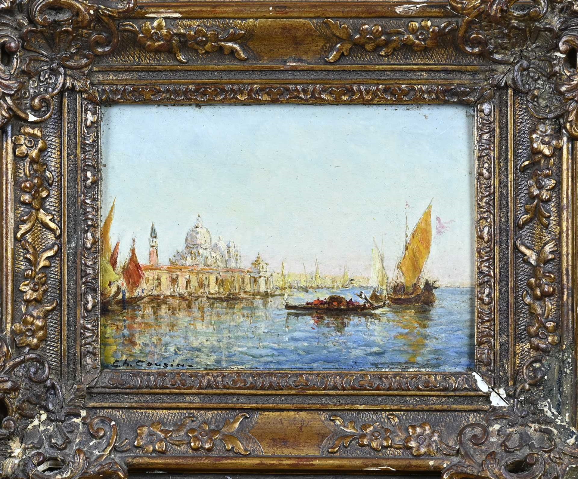 Cousin Charles Eugène | Gezicht op Venetië met gondel en zeilboten ...