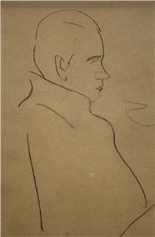 A drawing of a man with a cigarette in his mouth.