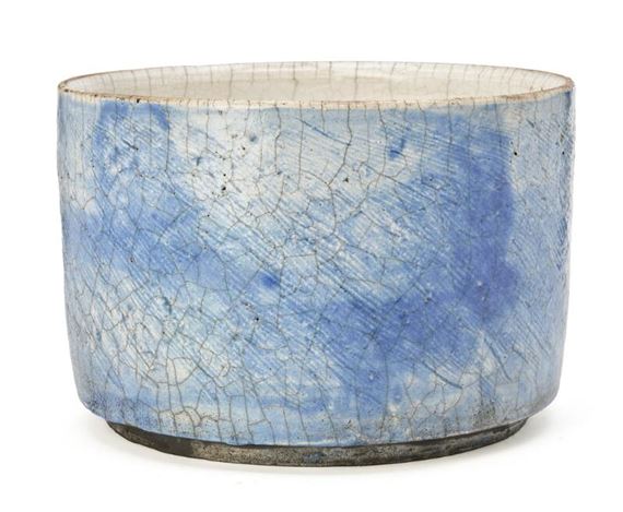 Inger Rokkjaer | A circular raku-fired earthenware lid jar | MutualArt