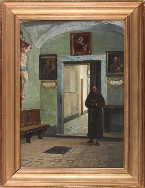 F. C. Lund | Interior of the Bonaventura Church in Rome with a monk in ...
