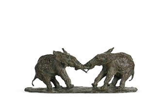 Two elephants playing Sculpture in bronze with shaded brown patina - Ary Bitter