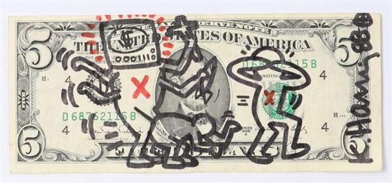 Keith Haring | Billet de 5$ américain de 1988 portant un dessin au ...