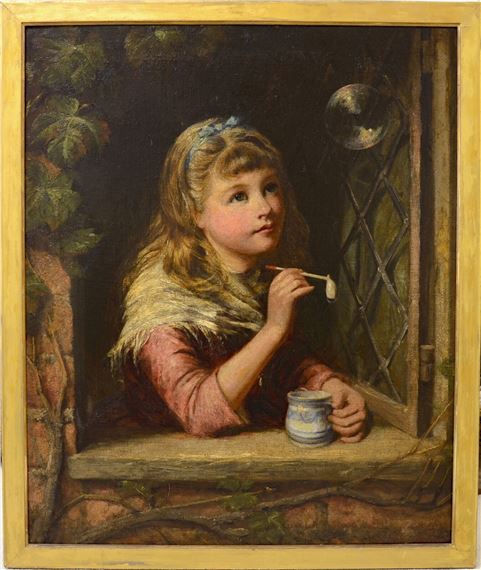 Portrait Of A Girl Blowing Bubbles by Edward John Cobbett, 19th Century