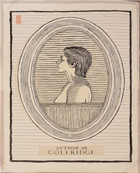 A book with a drawing of a woman looking out of a window.