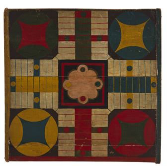 A PAINT-DECORATED PARCHEESI BOARD