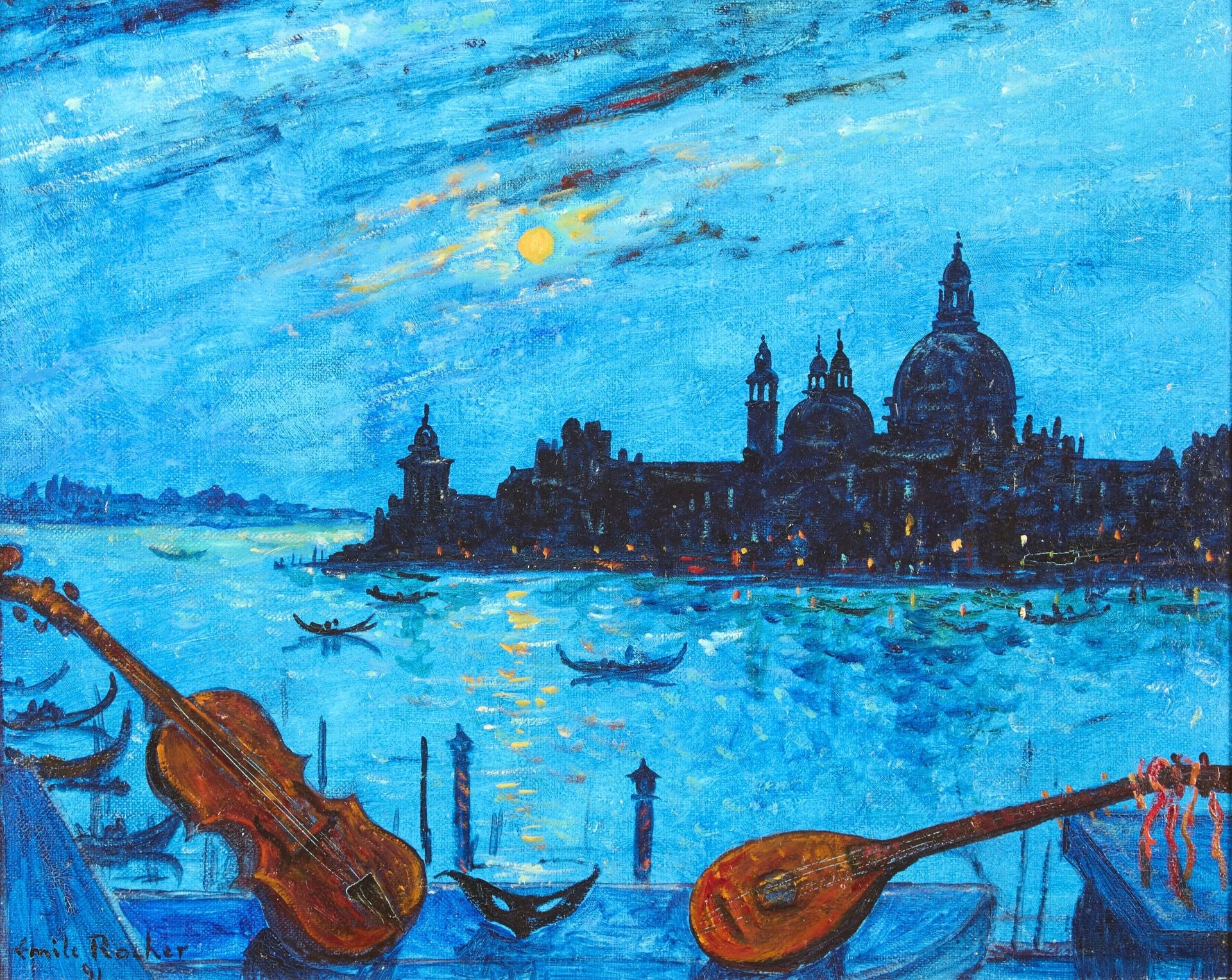 Emile Rocher | Venice by night, Saint Mark's | MutualArt