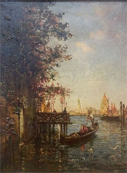 View of Venice with gondola and sailboats - Charles-Louis-Auguste‏ Cousin