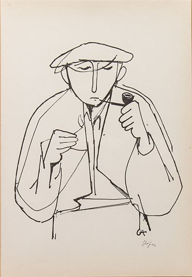 Mann mit Pfeife / Man with pipe - Karl Hofer