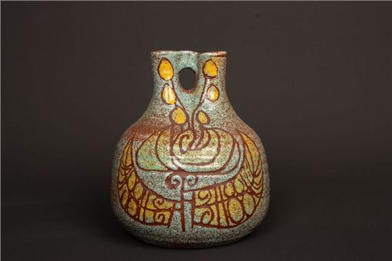 Poterie d'Accolay | Glazed ceramic double-necked vase with stylized ...