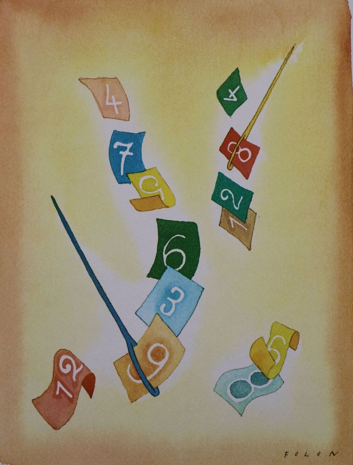 Jean-Michel Folon | Flying numbers and hands (1982) | MutualArt
