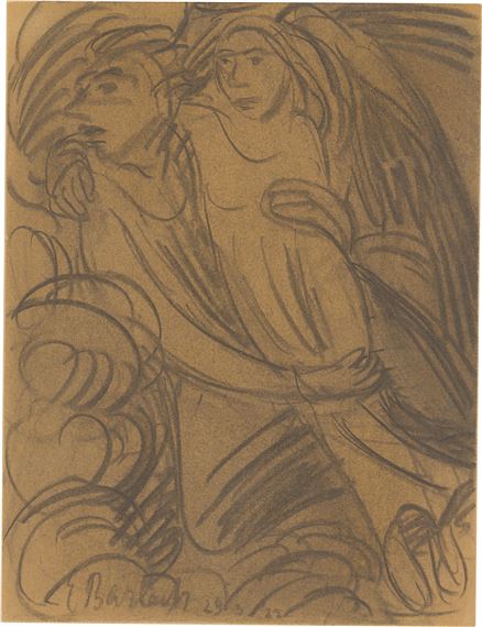 Ernst Barlach | Floating angel carrying a female figure (1922) | MutualArt