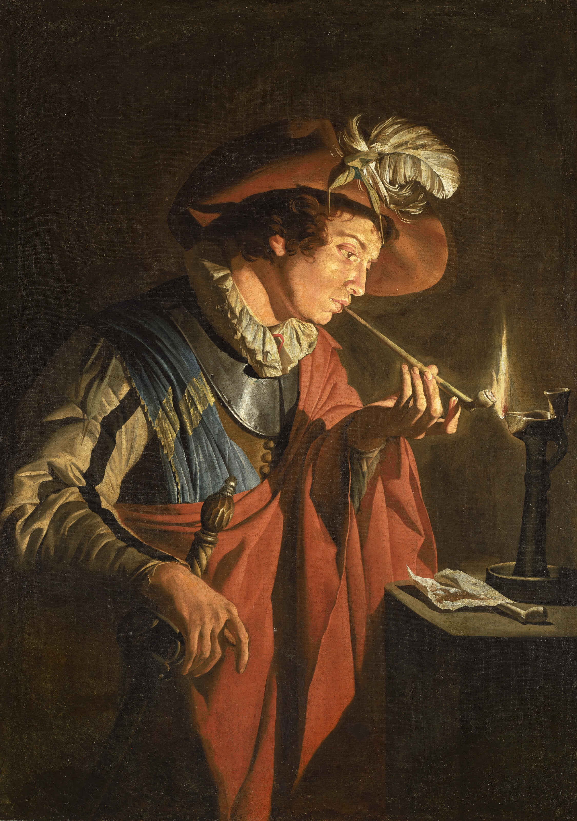 Matthias Stomer | A young man lighting his pipe | MutualArt