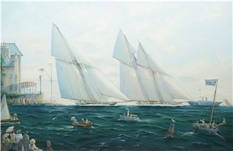 Britannia and Westward passing the royal London flagpole at Cowes with the royal yacht - Michael James Whitehand