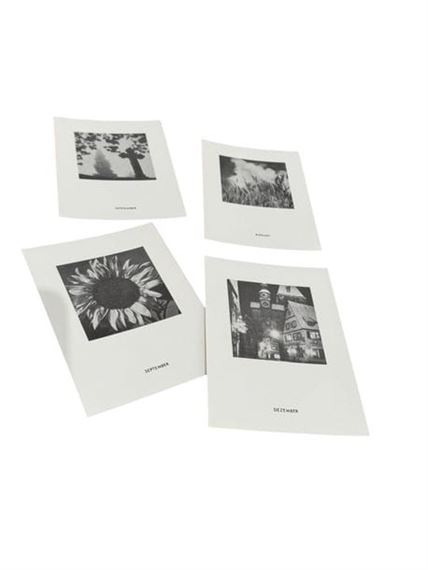A collection of four black-and-white prints featuring nature and urban scenes.