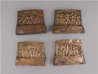 Set of four patinated bronze projects in low relief depicting the four elements - Constantin Meunier