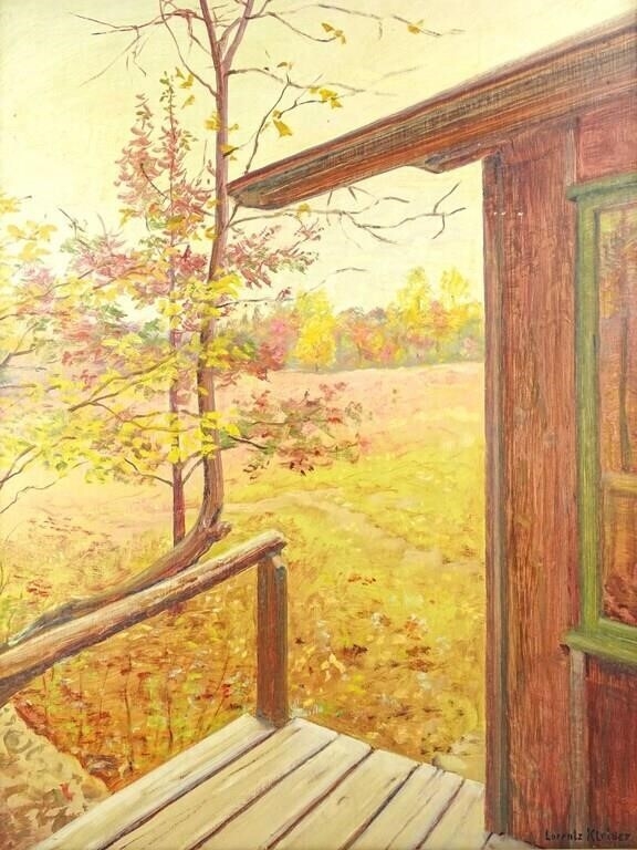 A painting of a painting of an open door in a wooden frame.