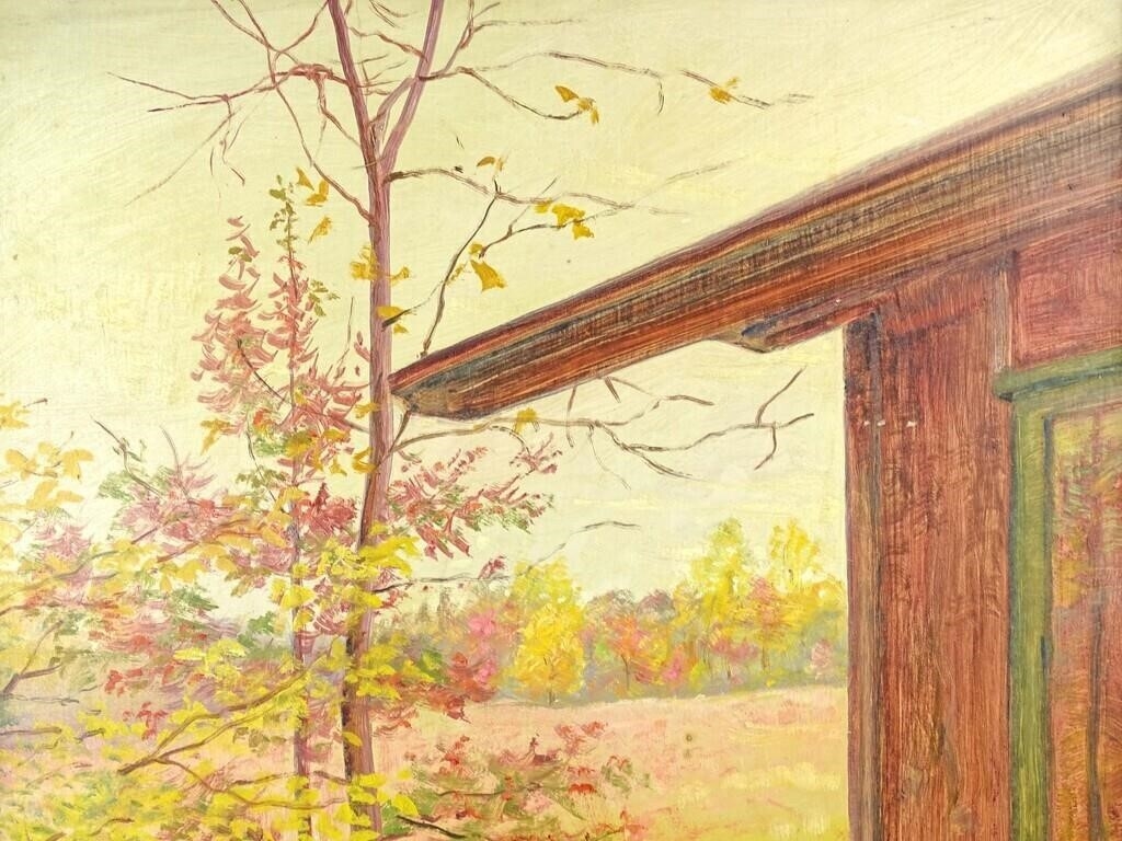 A painting of a painting of an open door in a wooden frame.