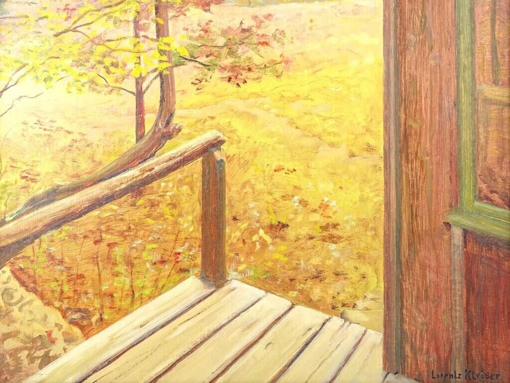 A painting of a painting of an open door in a wooden frame.