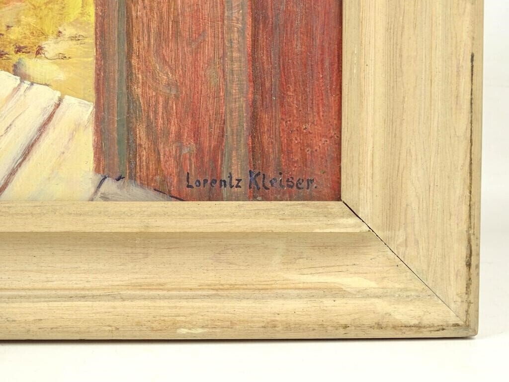 A painting of a painting of an open door in a wooden frame.