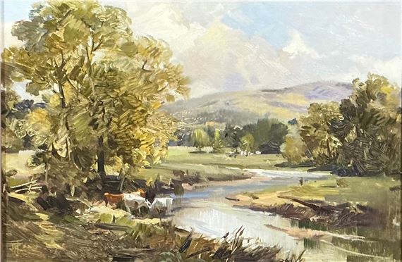 Cattle Watering in an English Summer Landscape - John R. Townsend