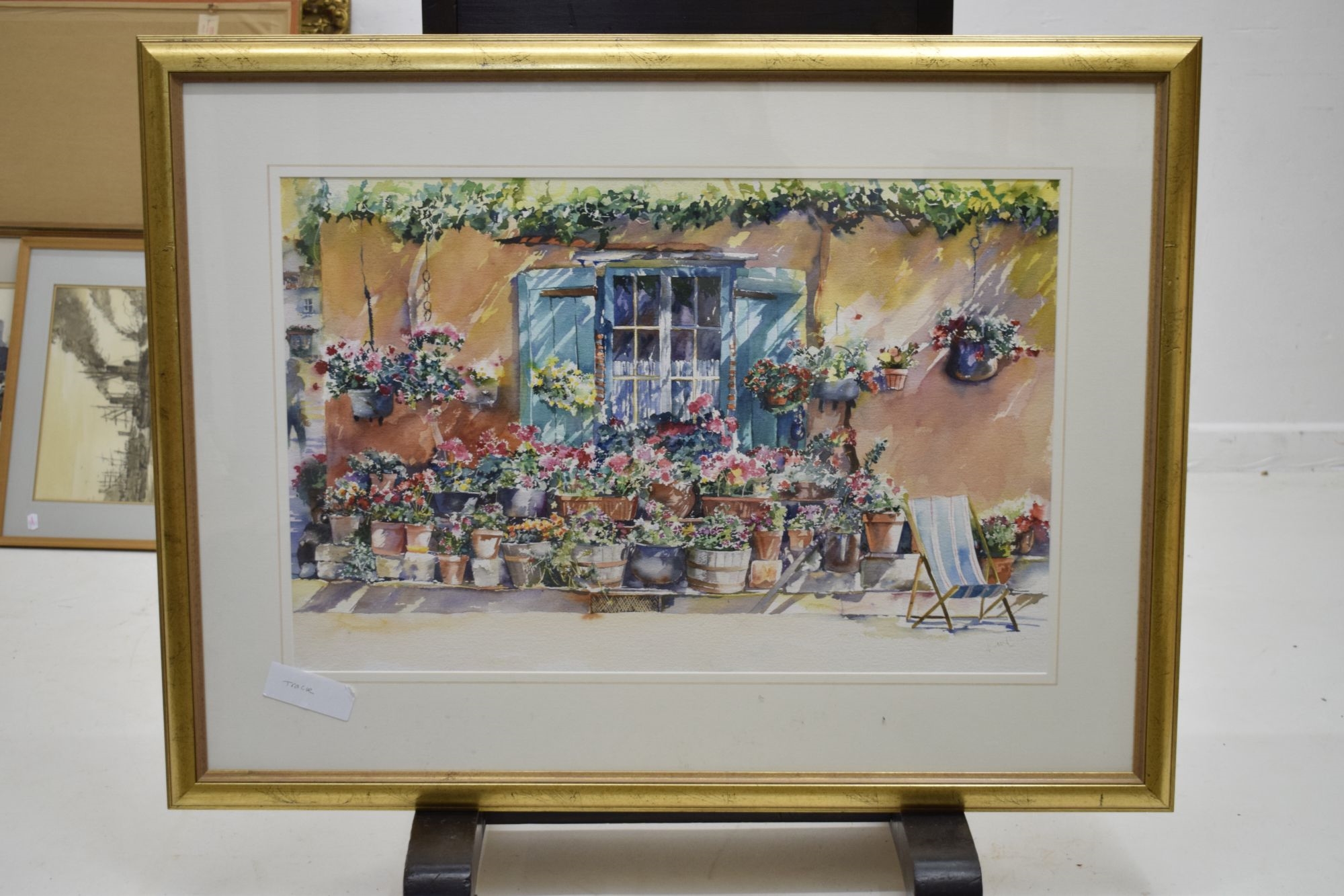 Annette Kane | Flower pots outside shutter doors | MutualArt
