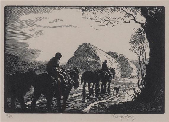 George Soper | Riding past haystacks | MutualArt