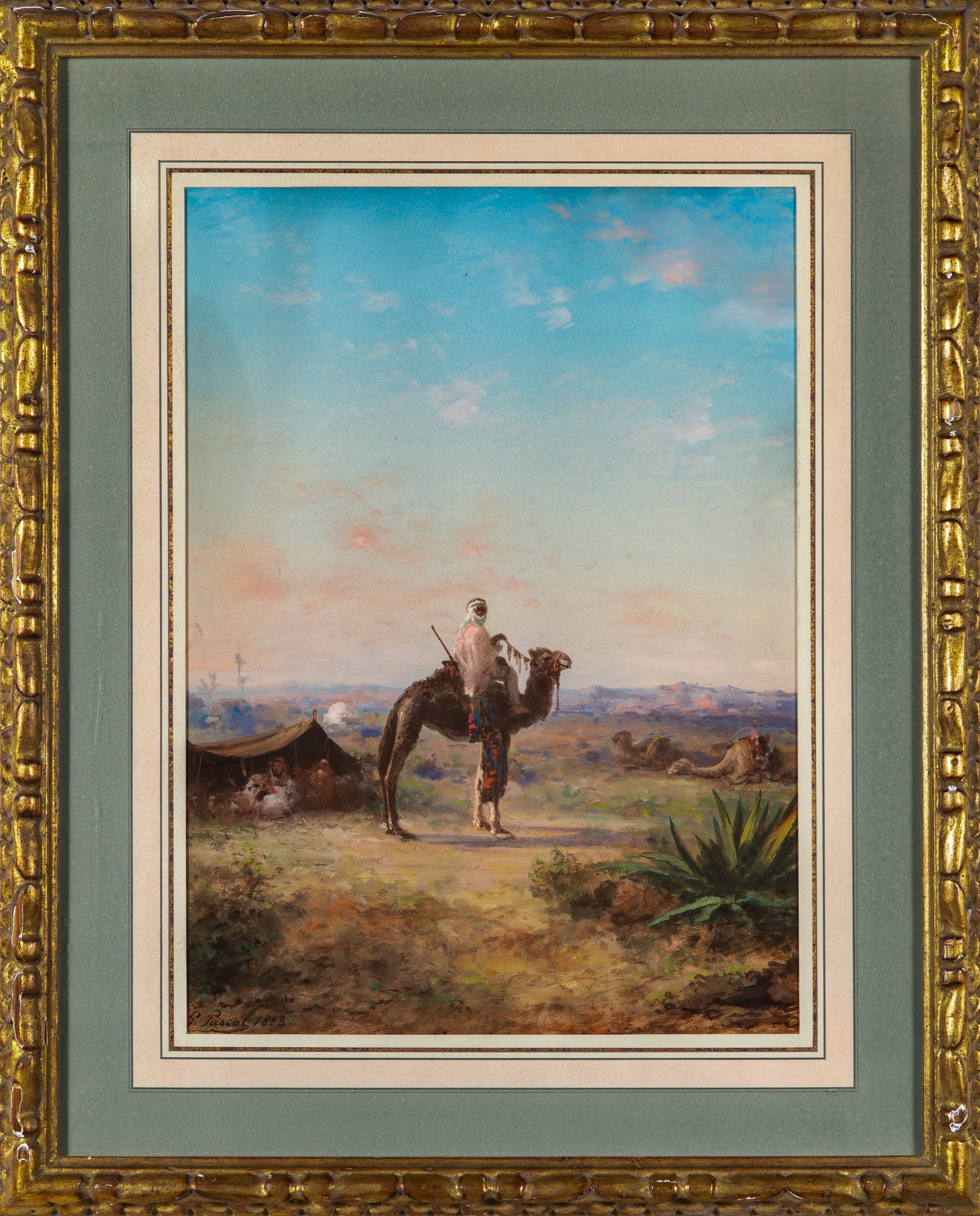 Paul B. Pascal | A Bedouin Encampment, A Man Seated on a Camel Outide a ...
