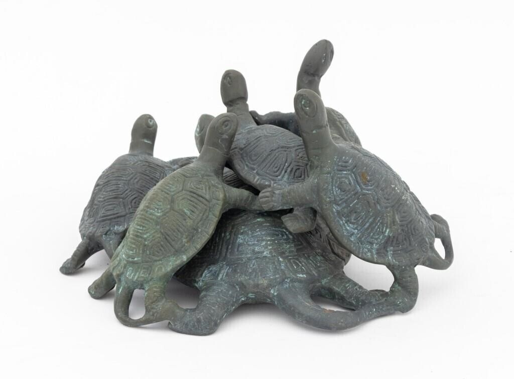 Japanese School | Japanese Style Turtle Group Patinated Bronze ...