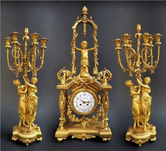 L. Marchand | Magnificent French Monumental Mercury Gilt Bronze Figural ...