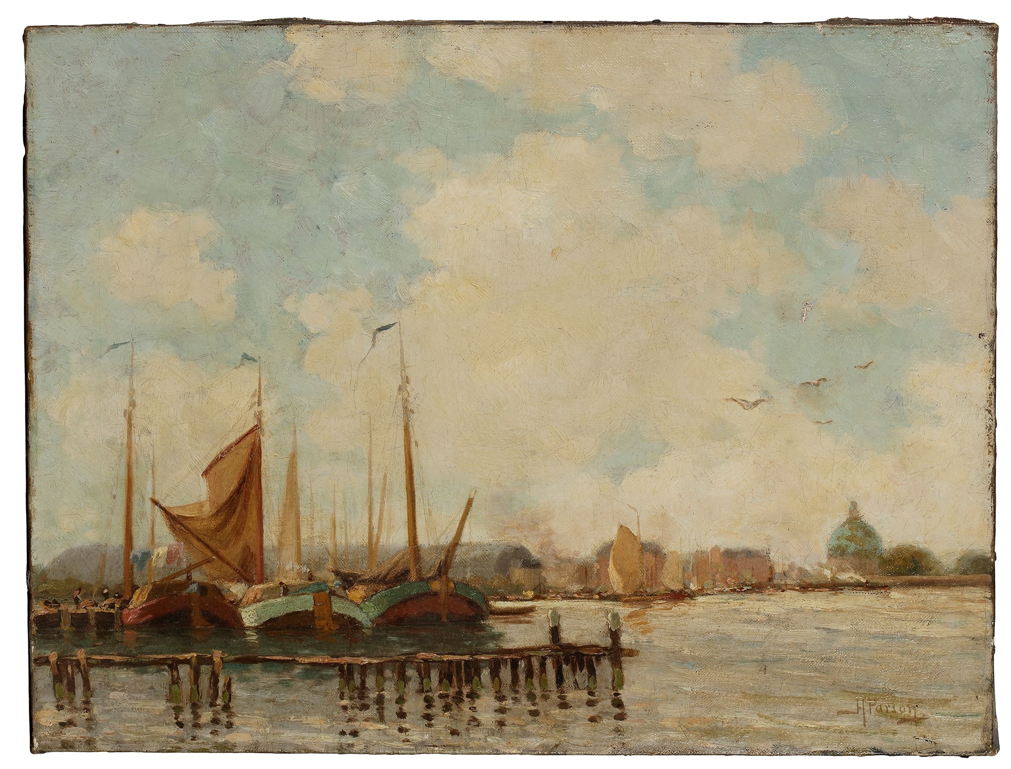 H. Parson | HARBOR SCENE, OIL ON CANVAS | MutualArt