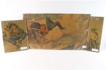 A vintage-style print collection featuring three illustrated figures in a Western theme.