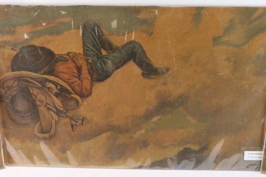 A vintage-style print collection featuring three illustrated figures in a Western theme.