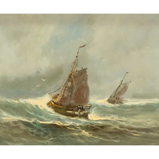 Zeilboten op woeste zee - Harrij van Dongen
