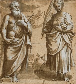 Saint Jerome and Saint Catherine of Alexandria Standing in a Landscape Picture