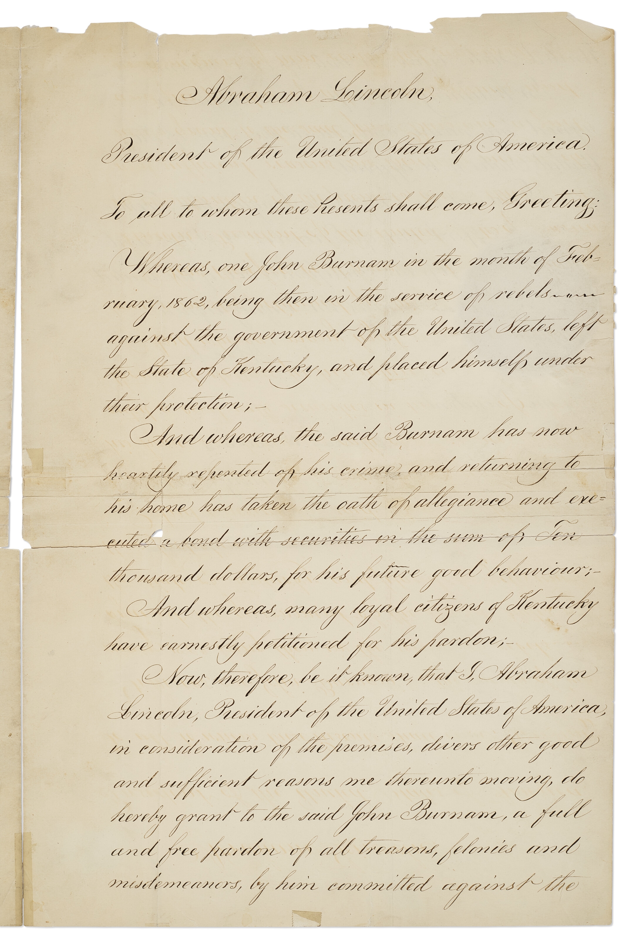 Abraham Lincoln | Pardoning the treasurer of the Confederate government ...
