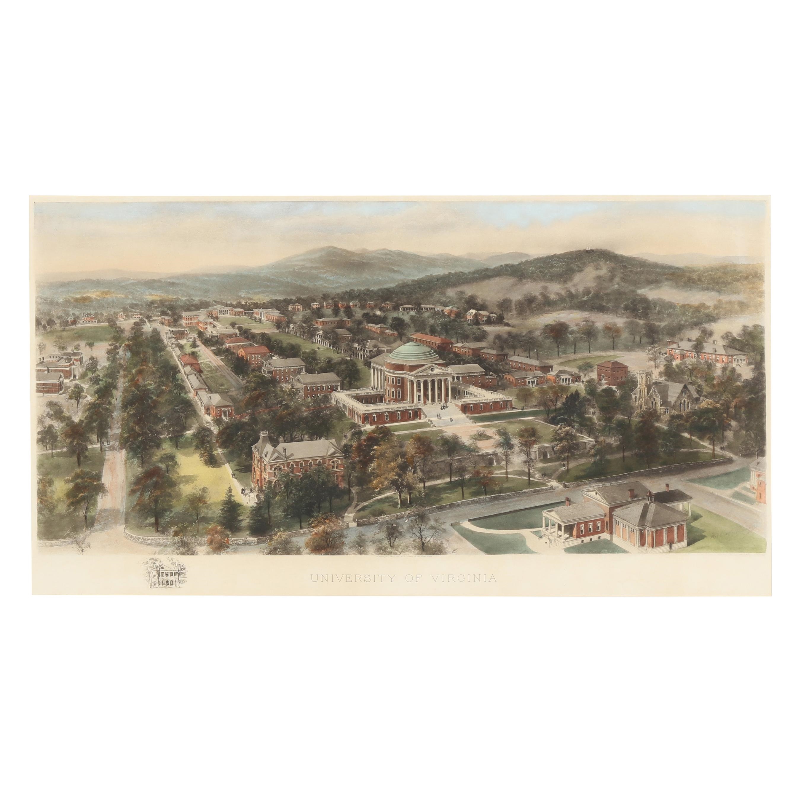 Richard Rummell | Hand-colored lithograph, 1907, depicting a bird's-eye ...