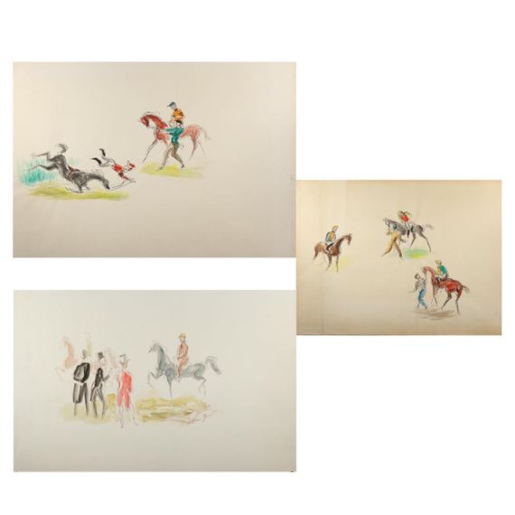 John Groth | 3 equestrian sketches | MutualArt