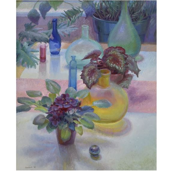 Susan Sarback | Still Life of Violets and Bottles (95) | MutualArt