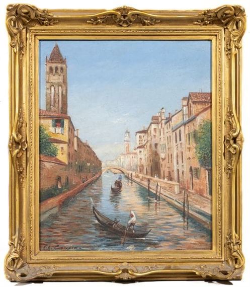 Gondolas in Venice - Charles-Louis-Auguste‏ Cousin