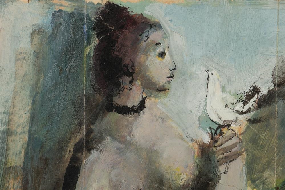 Omar Pico | Abstract Figural Nude with Dove Painting | MutualArt